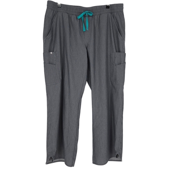 FIGS Scrub Straight Wide Leg Cargo Pants Graphite Gray Pull On Stretch Waist XL - Picture 1 of 10